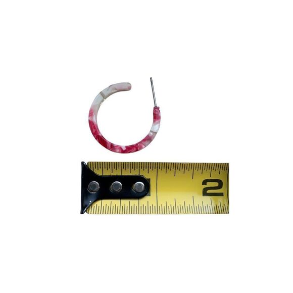 Swirled Red & White Marbleized Acetate Eco Hoop Handmade Earrings Unisex Gift - Picture 9 of 11